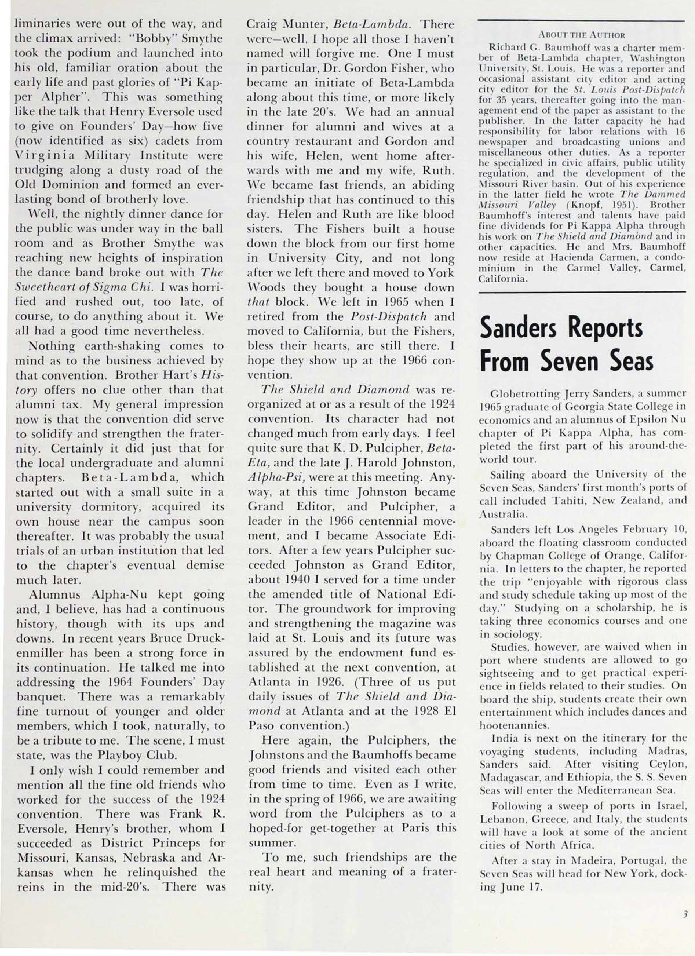 Sanders Reports From Seven Seas